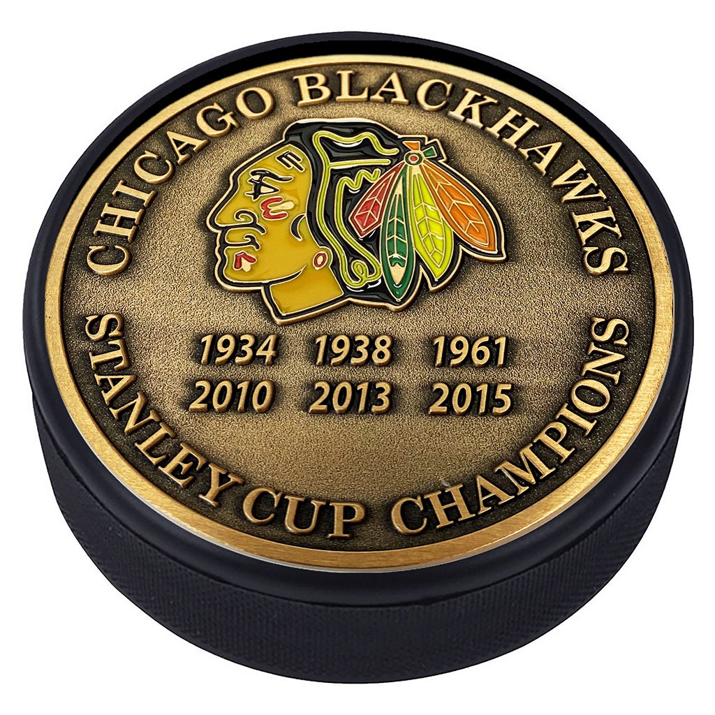 Chicago Blackhawks Puck Stanley Cup Years Gold Medallion