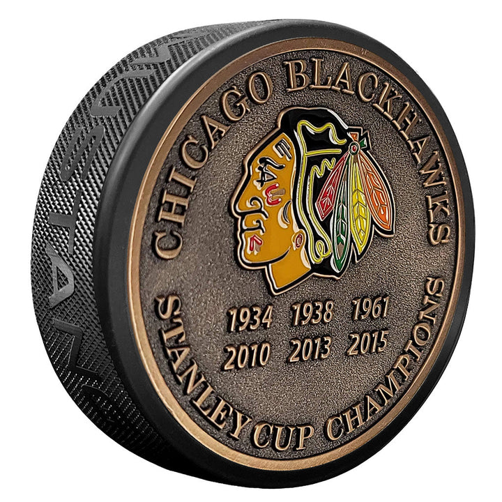 Chicago Blackhawks Puck Stanley Cup Years Gold Medallion