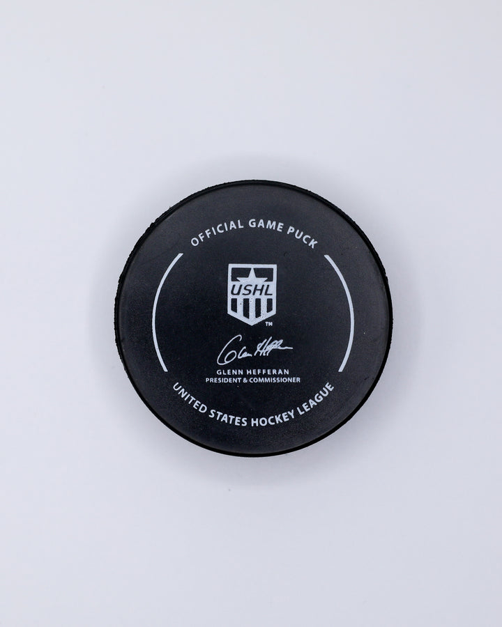 official game hockey puck of the Chicago Steel - back lay flat