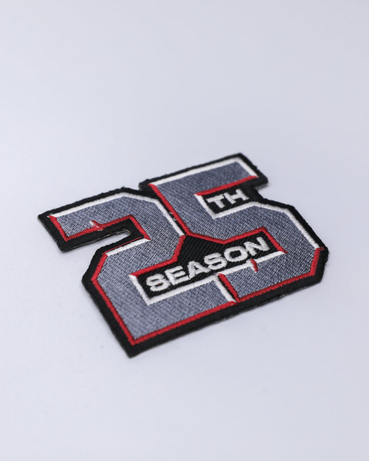 hockey jersey patch of 25th season for the Chicago Steel USHL team - front angled lay flat