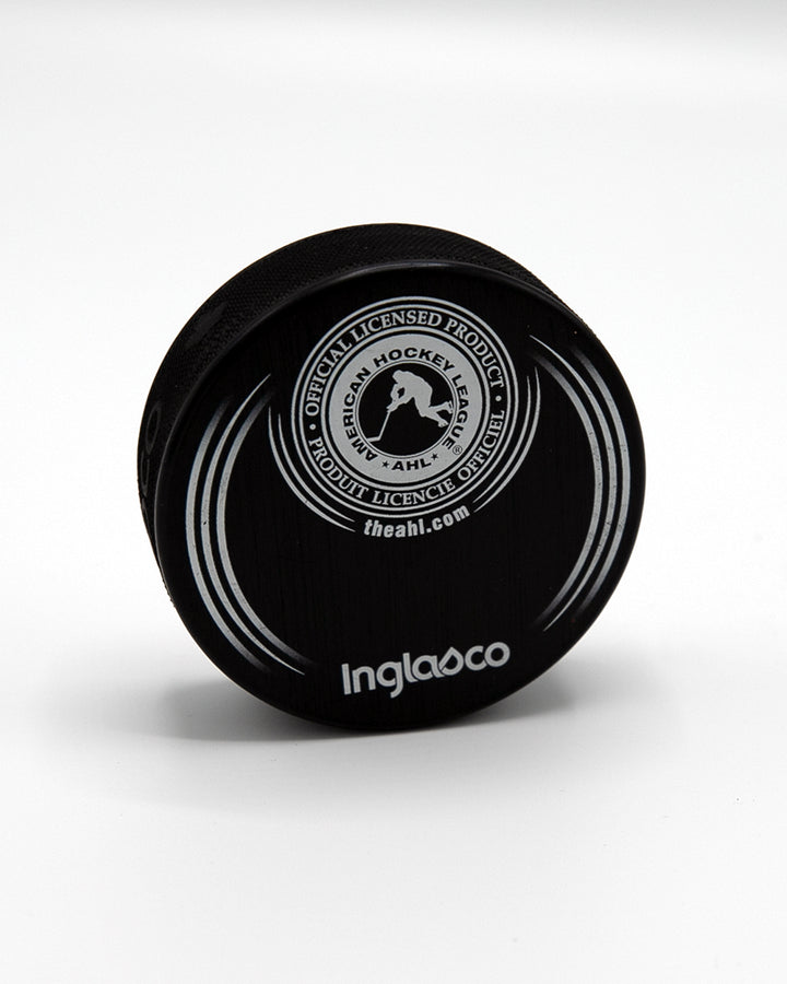 red white and black puck with Rockford IceHogs logo on front - back lay flat