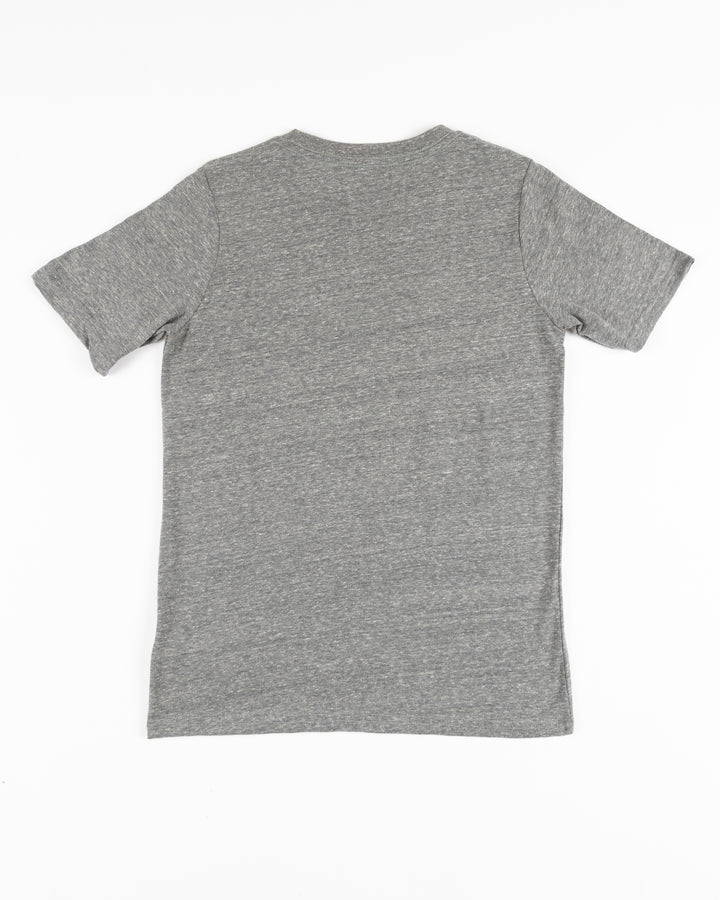 grey youth Outerstuff tee with Chicago Blackhawks wordmark and primary logo graphic across chest - back lay flat