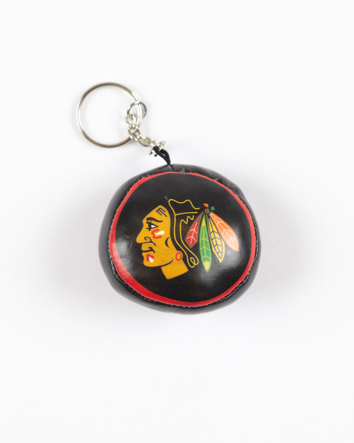 2inch ball keychain with Chicago Blackhawks primary logo and wordmark - front lay flat