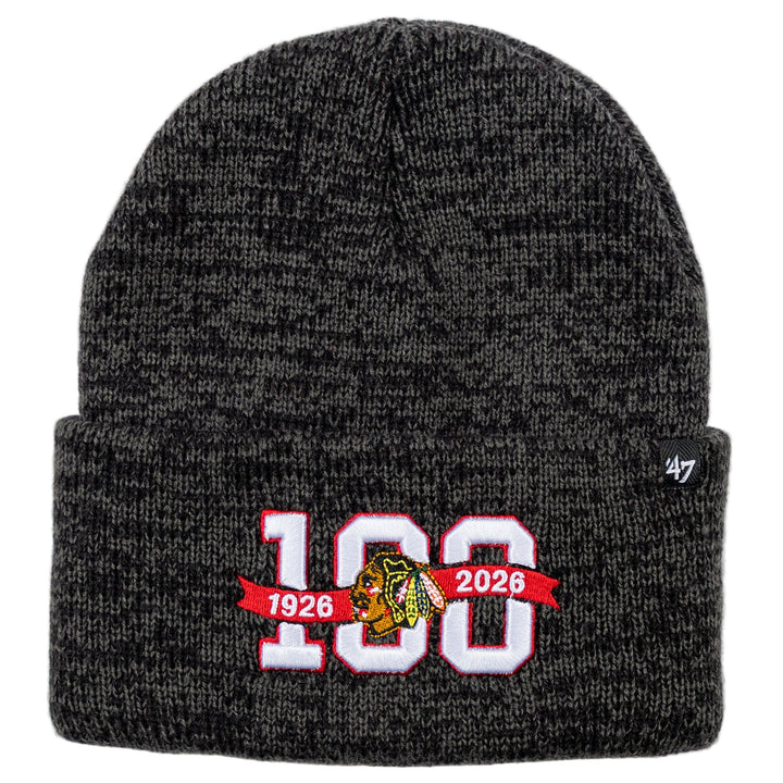 '47 Chicago Blackhawks Centennial Brain Freeze Cuff Knit Hat Black