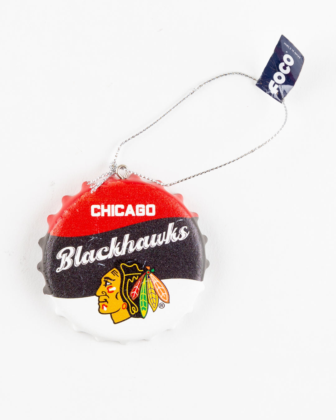 Chicago Blackhawks bottle cap ornament - front lay flat