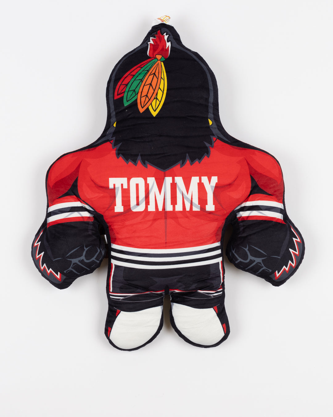 Bleacher Buddy plush of Chicago Blackhawks mascot Tommy Hawk - back lay flat