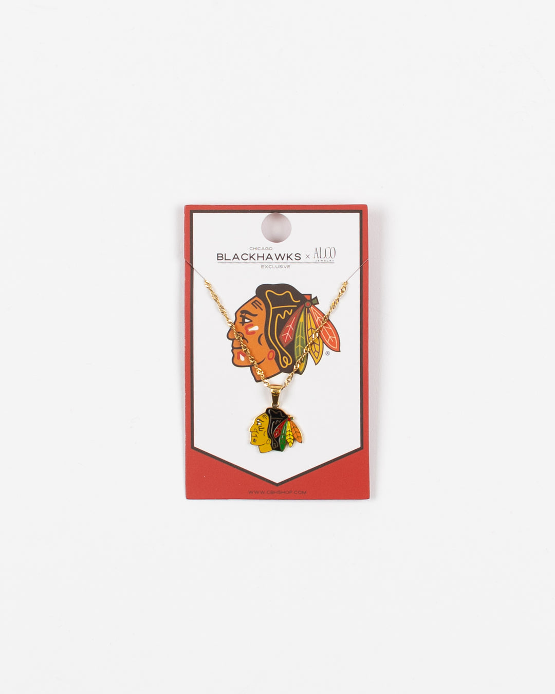 18K gold plated Alco necklace with Chicago Blackhawks full color primary logo pendant