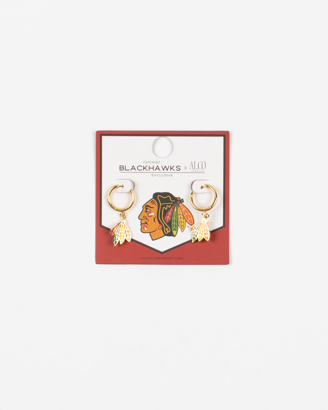 Alco 18k gold-plated earrings with Chicago Blackhawks four feathers logo