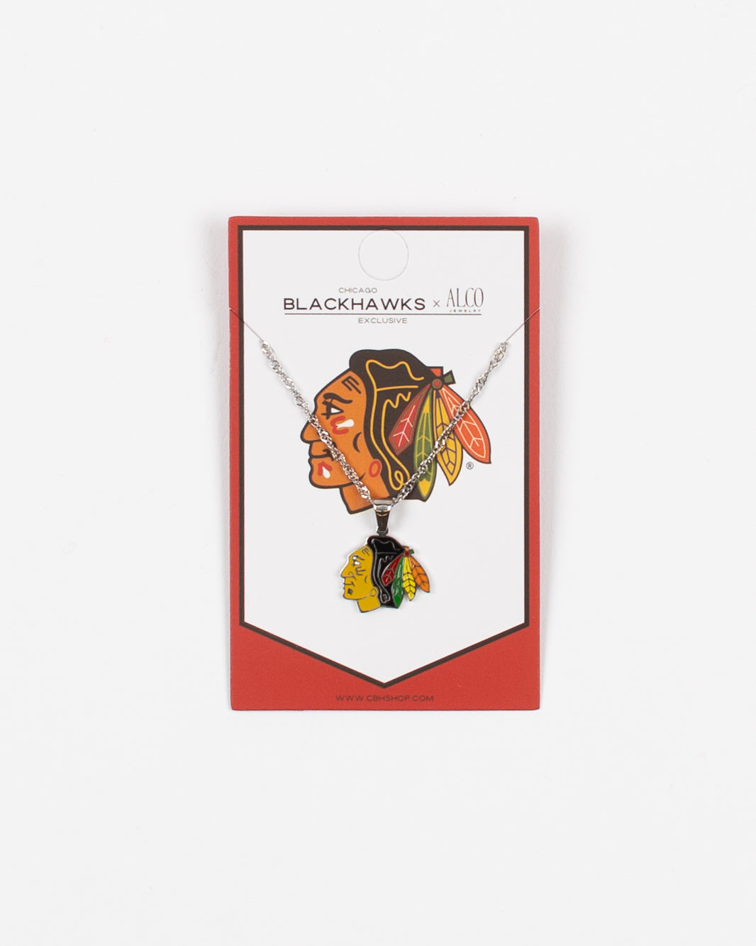 silver Alco necklace with full color Chicago Blackhawks primary logo pendant