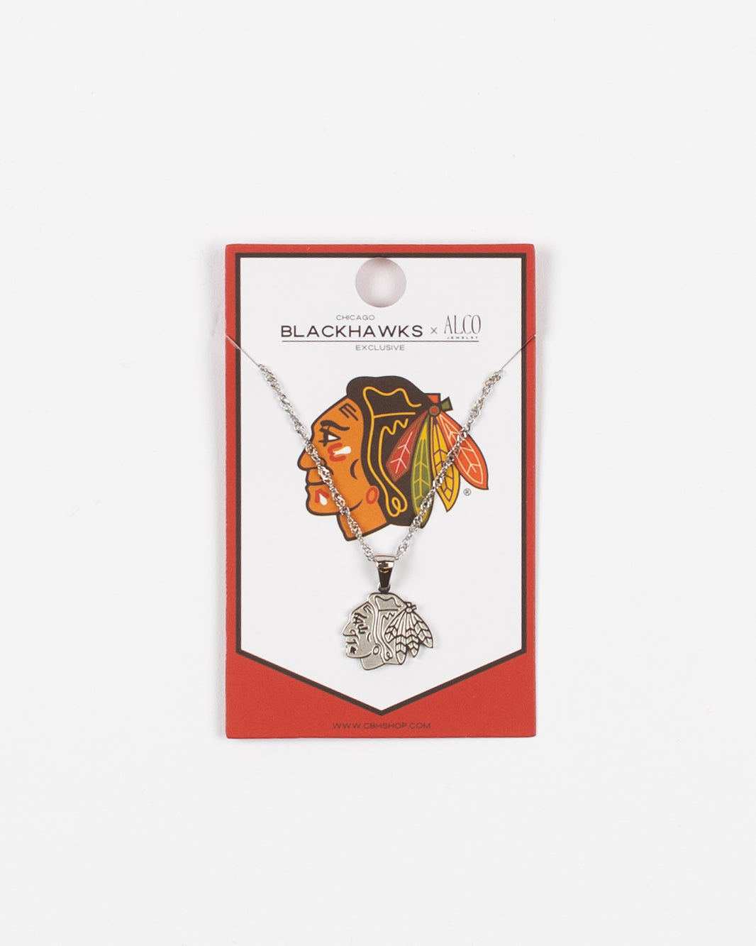 stainless steel silver necklace with tonal Chicago Blackhawks primary logo pendant