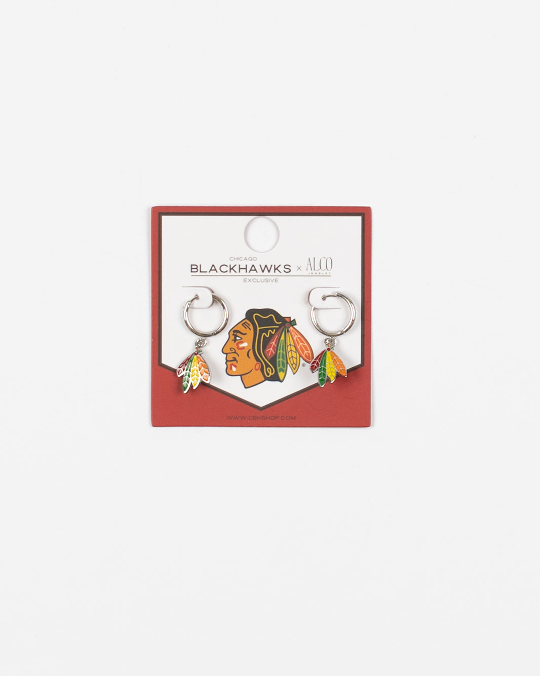 Alco stainless steel silver earrings with Chicago Blackhawks Four Feathers