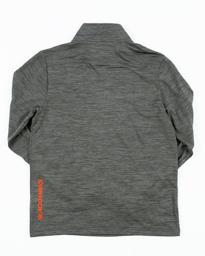 grey Fanatics quarter zip with Chicago Blackhawks primary logo on left chest and wordmark on back - back  lay flat