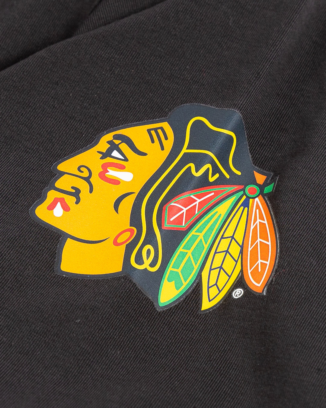 black lululemonn long sleeve tee with Chicago Blackhawks primary logo on left shoulder - detail lay flat