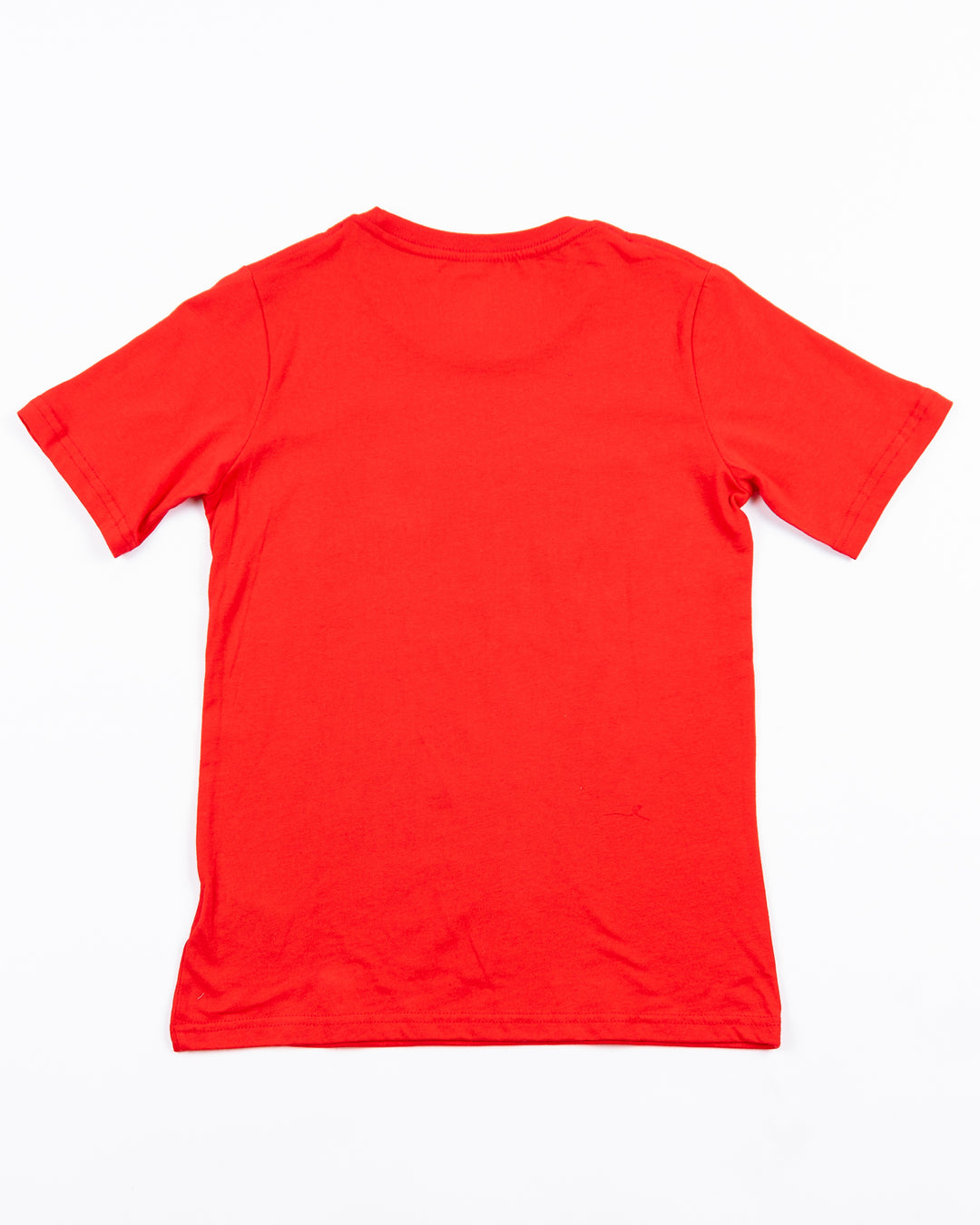 red youth tee with repeating Chicago Blackhawks wordmark and celly silhouette on front - back lay flat