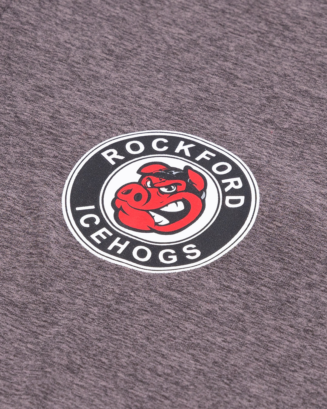 grey Rockford IceHogs quarter zip with printed logo on left chest - detail lay flat