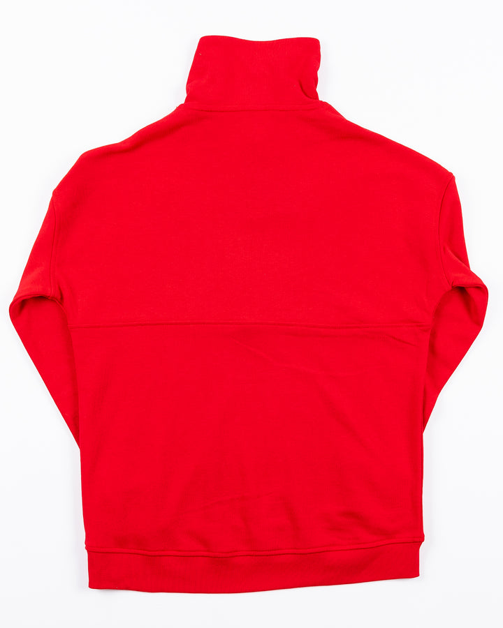 red half zip jacket with oversized collar and embroidered Chicago Blackhawks primary logo on left chest - back lay flat