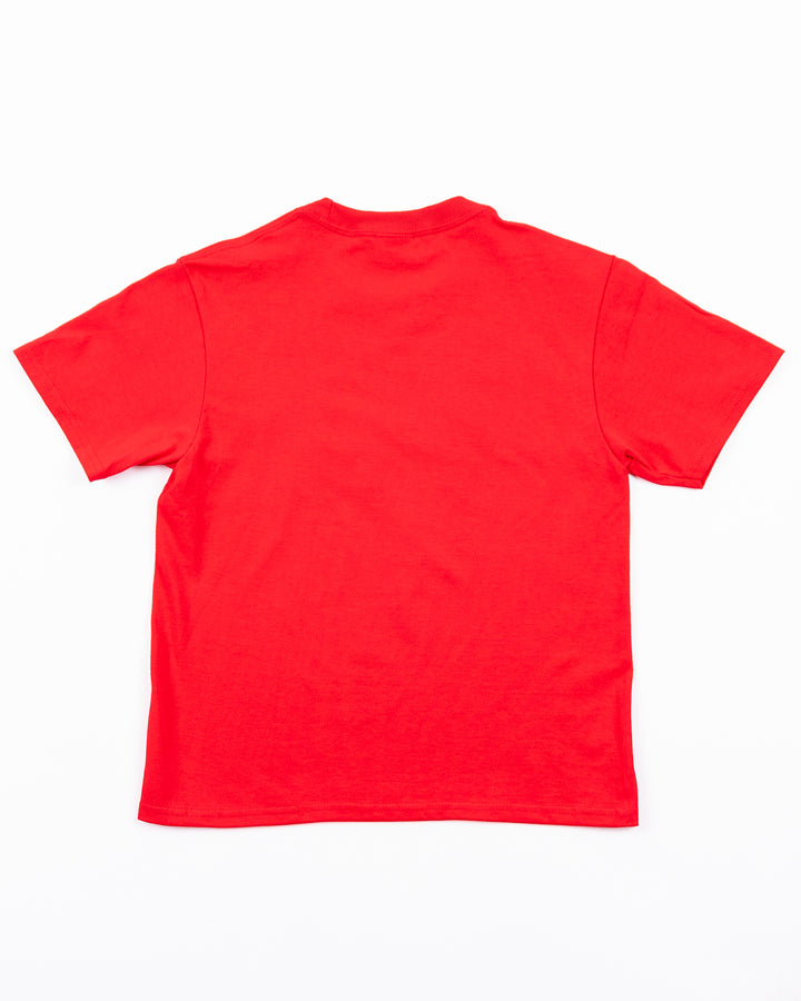 red youth tee with Rockford IceHogs wordmark and Hammy across the front - back lay flat