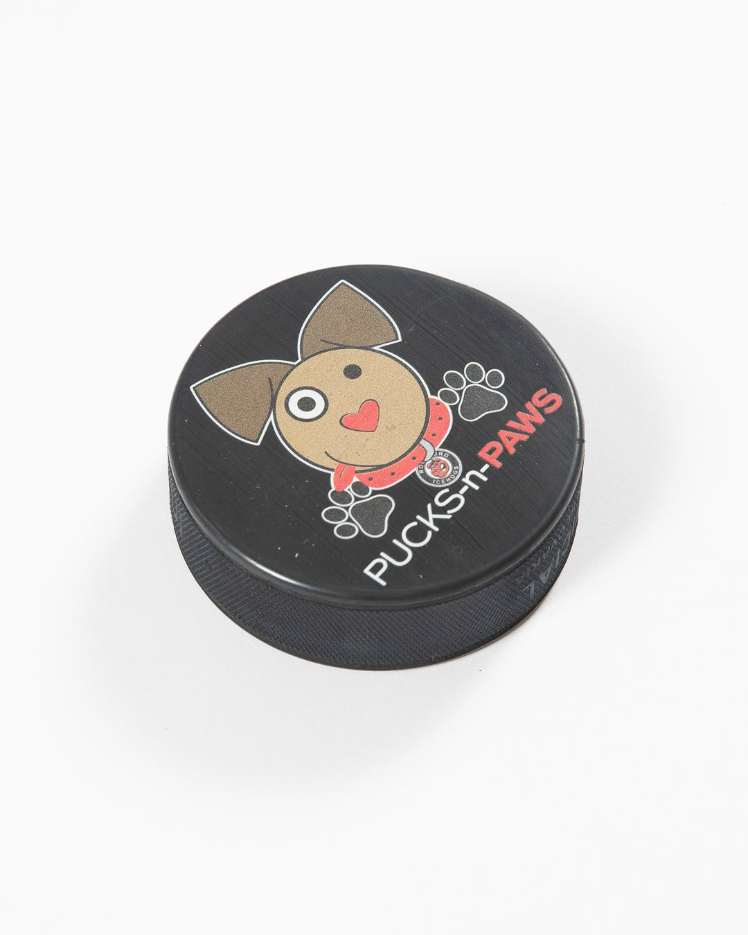 Rockford IceHogs Pucks-n-Paws puck - angled lay flat