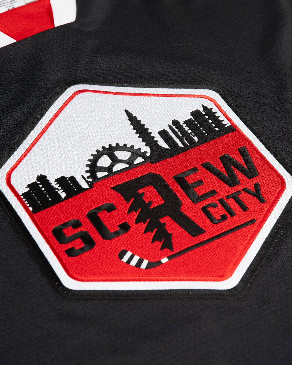 CCM Rockford IceHogs Authentic Screw City jersey - detail front lay flat