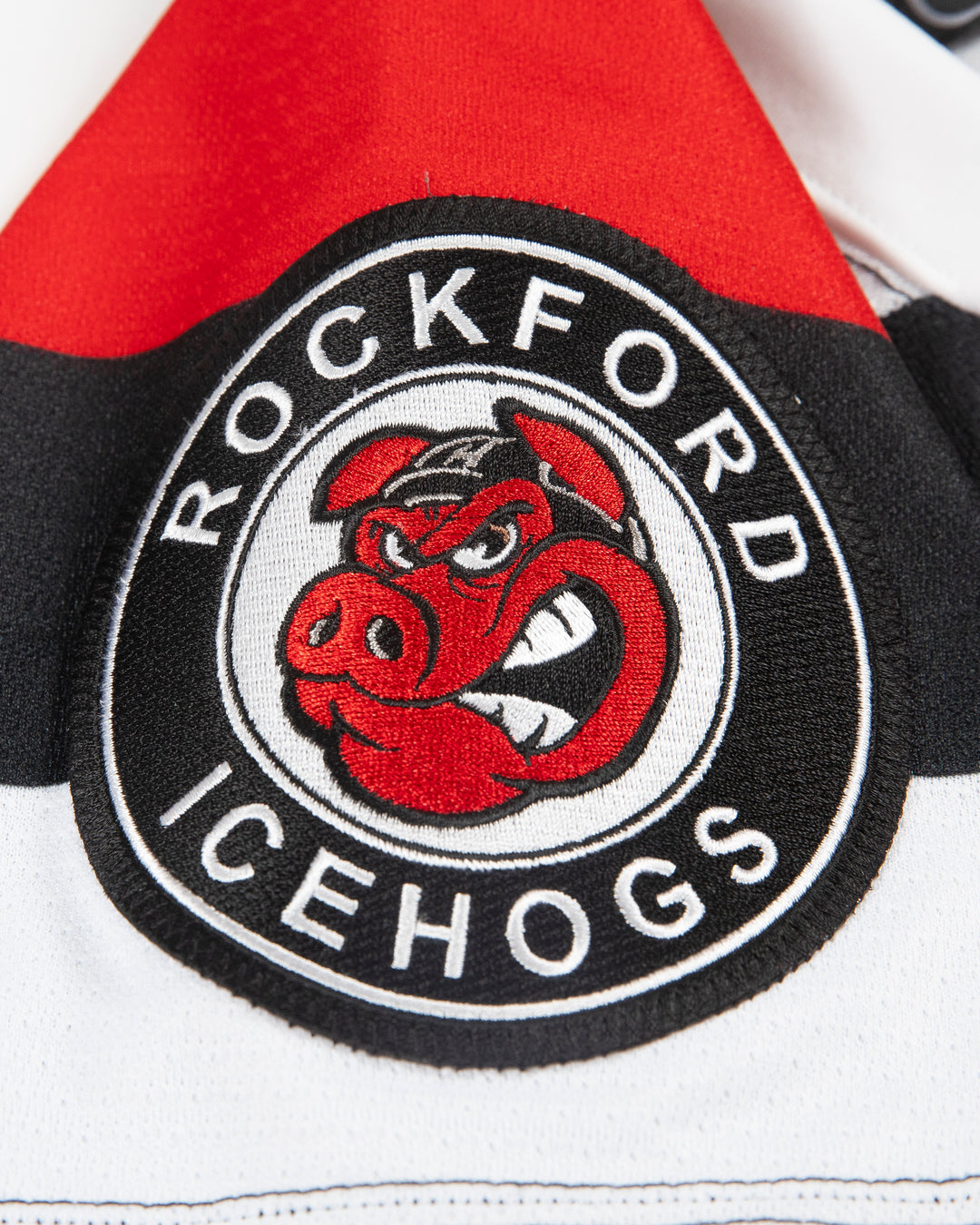 CCM Rockford IceHogs Authentic Screw City jersey - detail shoulder lay flat