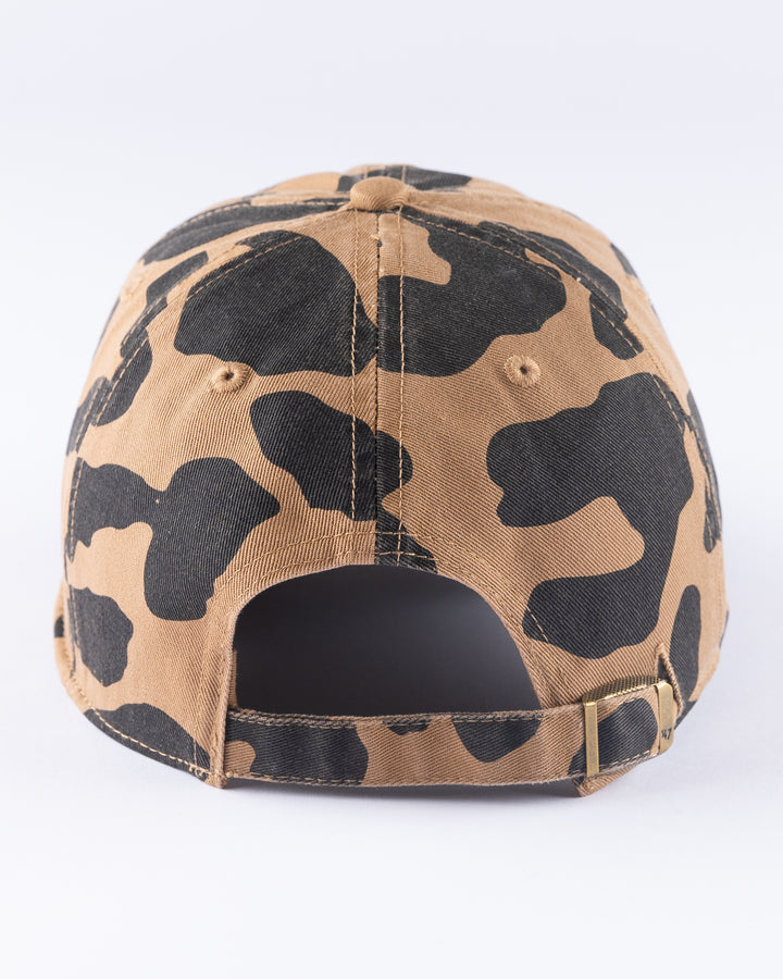 camel '47 brand women's adjustable cap with all over pattern and embroidered tonal Chicago Blackhawks primary logo across front - back lay flat 