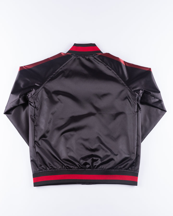 black ladies Mitchell & Ness satin varsity jacket - back lay flat