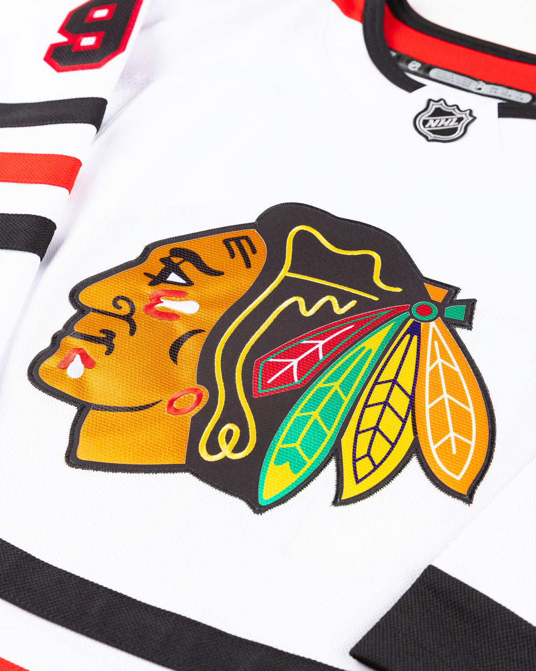 white away Chicago Blackhawks Bedard jersey - front detail lay flat