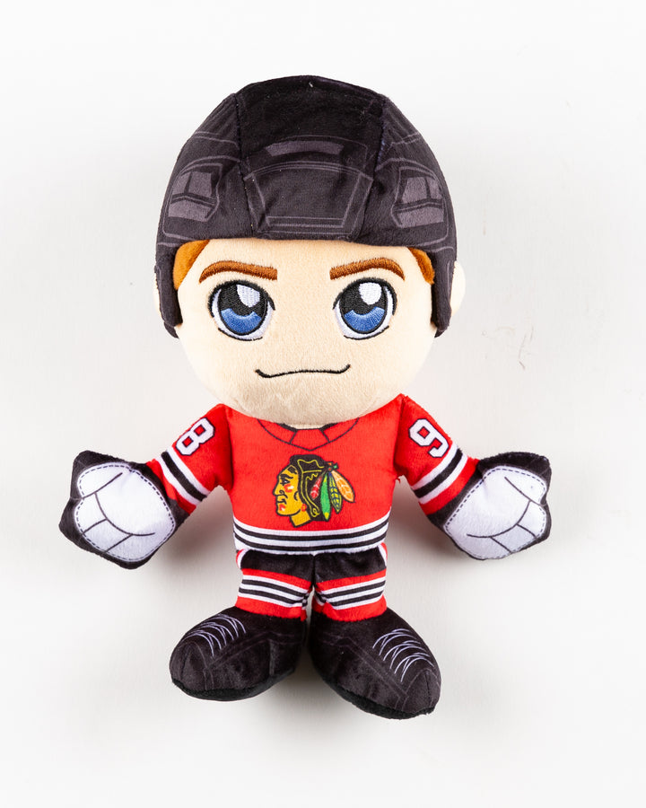 plush Connor Bedard with Chicago Blackhawks hockey uniform - front lay flat