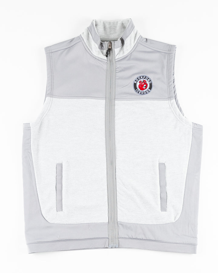 grey Colosseum vest with Rockford IceHogs patch embroidered on left chest - front lay flat