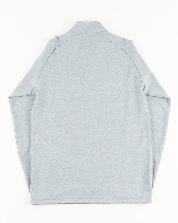 heather grey TravisMathew quarter zip with Chicago Blackhawks primary logo on left chest - back lay flat