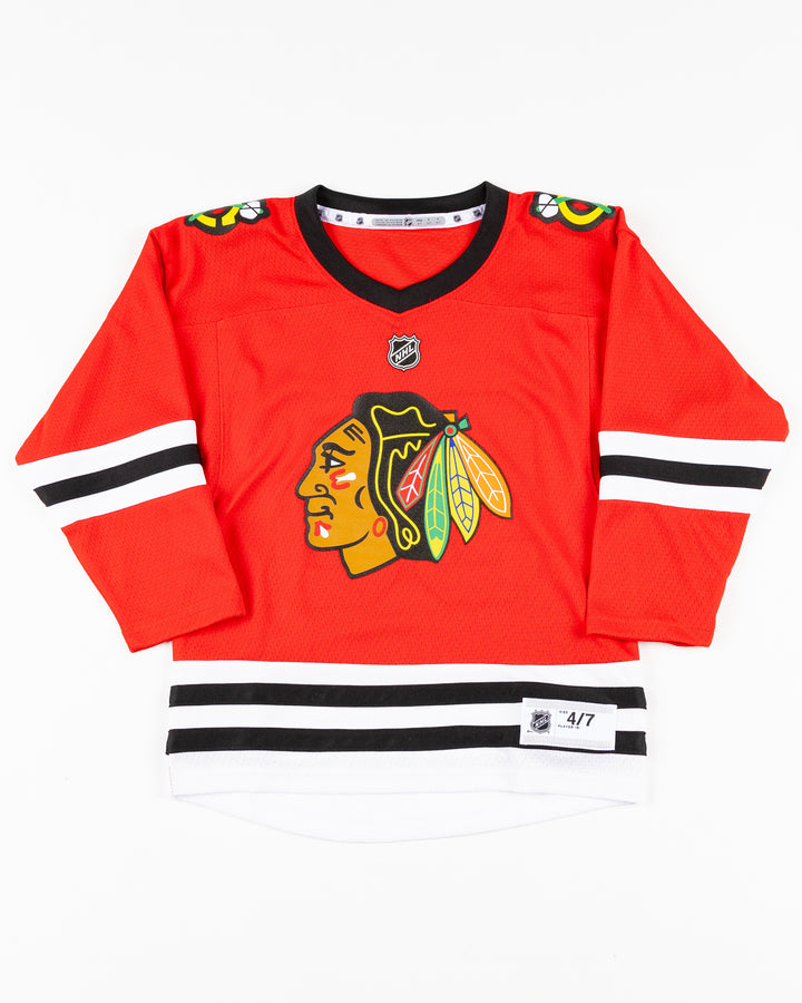 red Chicago Blackhawks Bedard kids jersey - front lay flat