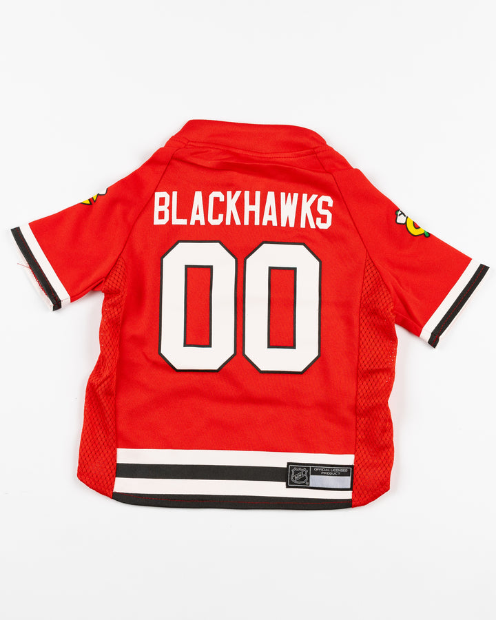 red Chicago Blackhawks pet jersey - back lay flat