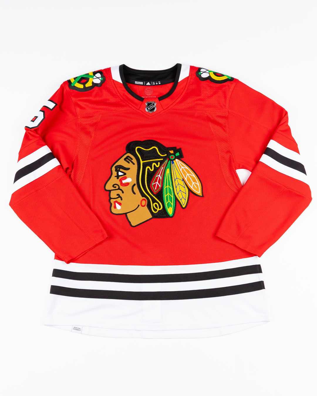 red adidas Chicago Blackhawks jersey with Connor Murphy name and number stitched - front lay flat