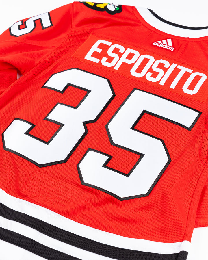 adidas Chicago Blackhawks home jersey with Tony Esposito name and number stitched - back detail lay flat