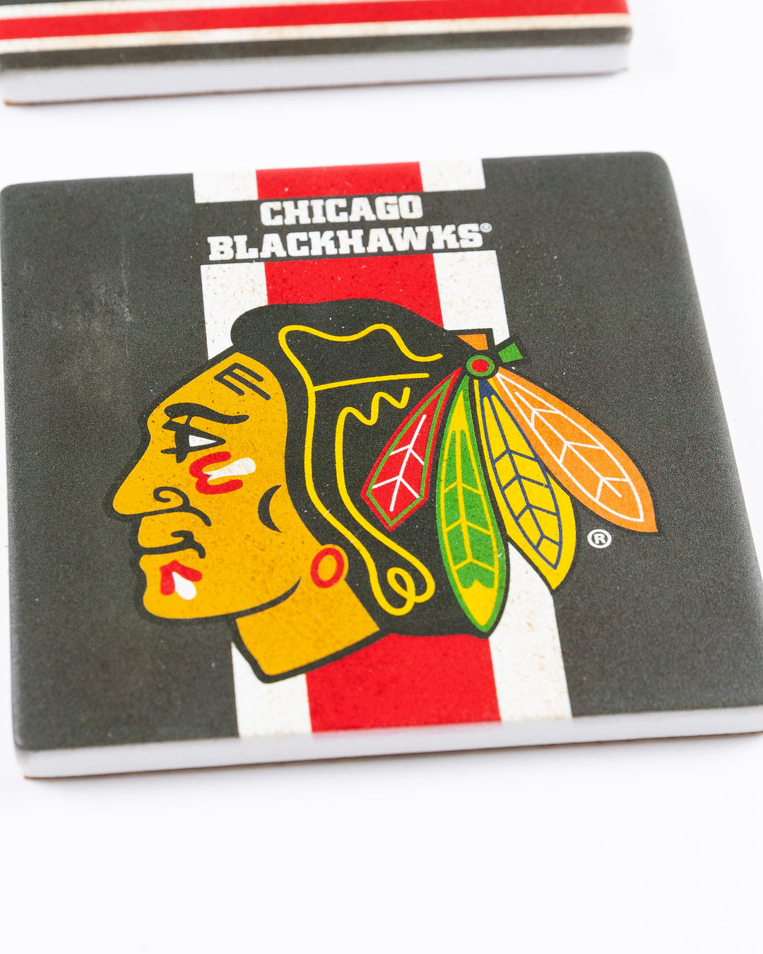 Chicago Blackhawks coaster with wordmark and primary logo 