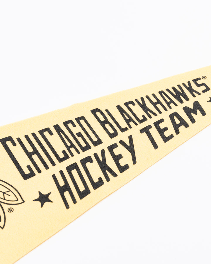 cream Oxford Pennant with Chicago Blackhawks primary logo and wordmark - alt detail lay flat