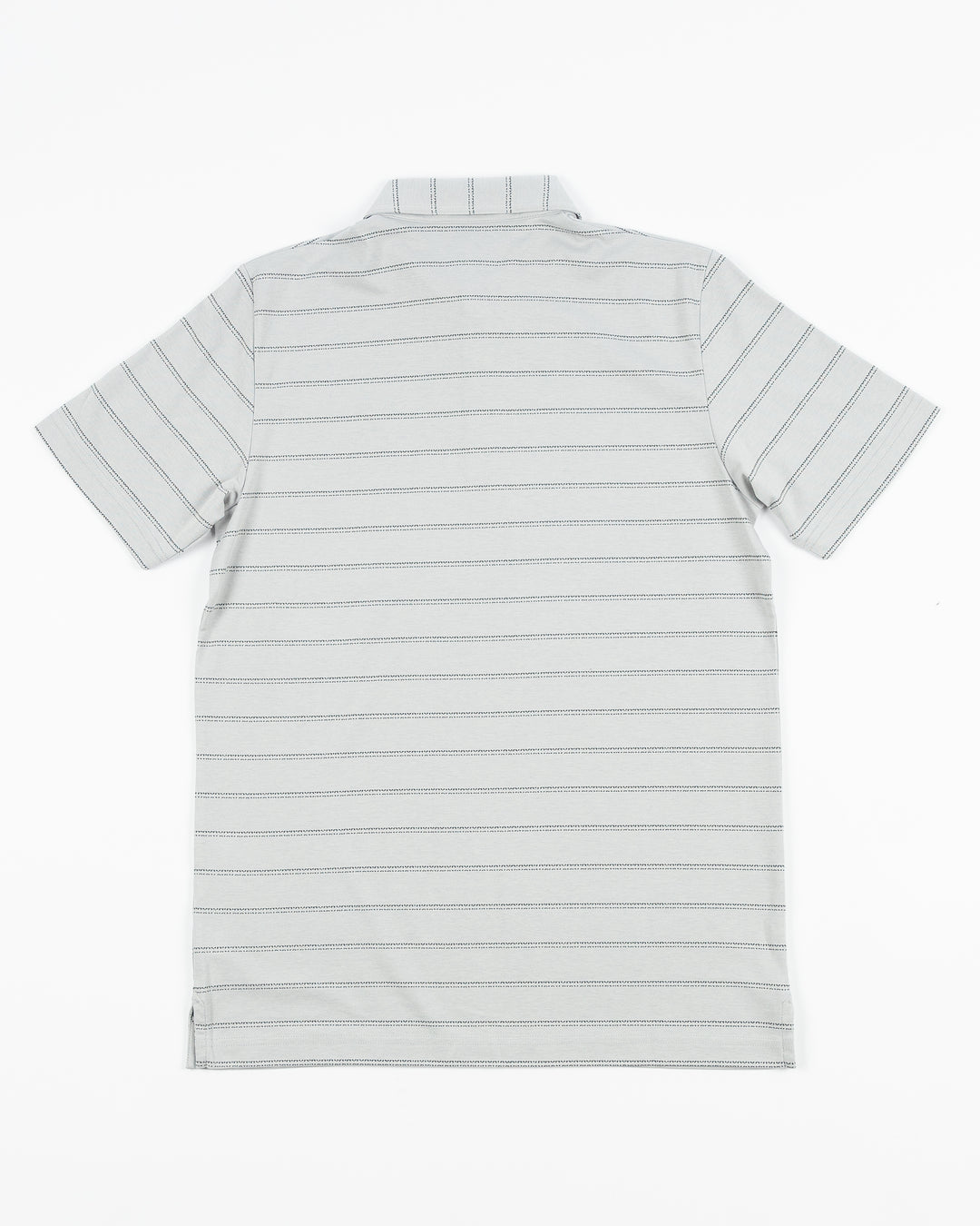 light grey TravisMathew stripe polo with Chicago Blackhawks secondary logo embroidered on left chest - back lay flat