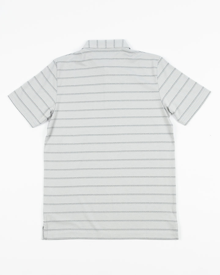 light grey TravisMathew stripe polo with Chicago Blackhawks secondary logo embroidered on left chest - back lay flat