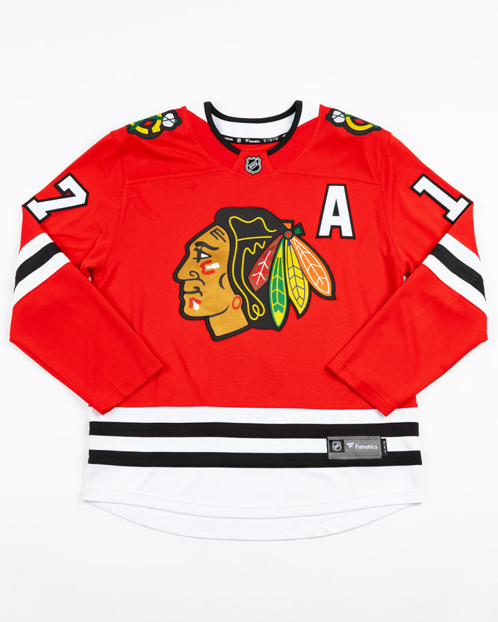 red Fanatics Chicago Blackhawks hockey jersey with stitched Nick Foligno name and number - front lay flat