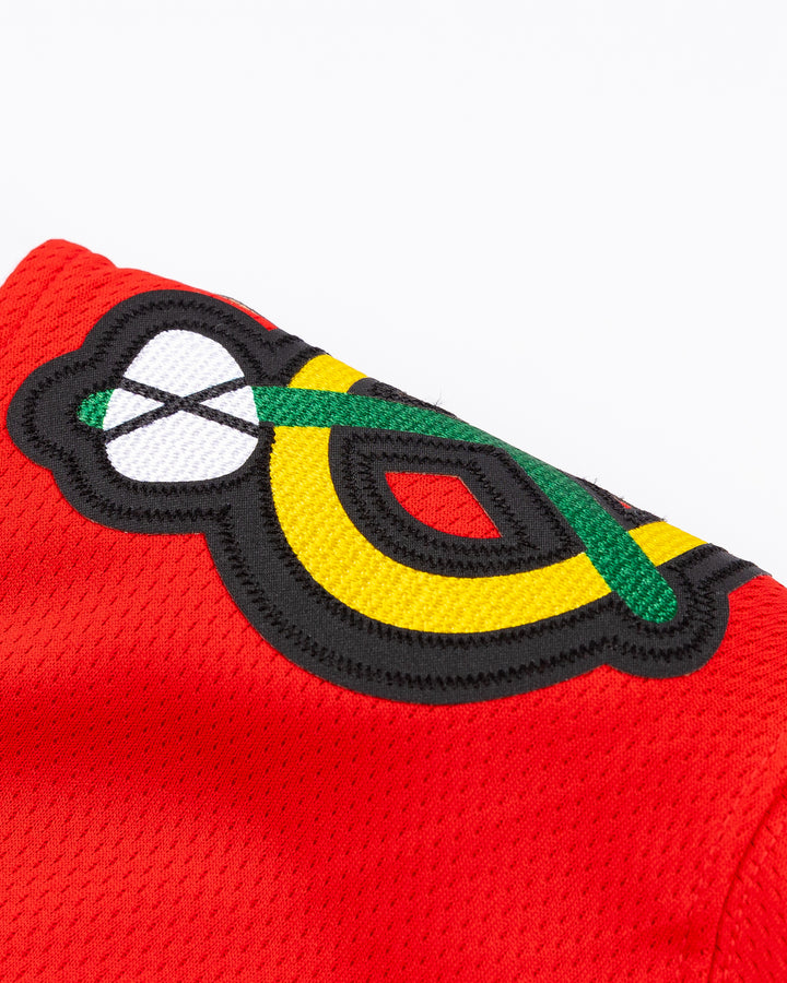 red Fanatics Chicago Blackhawks hockey jersey with stitched Frank Nazar name and number - alt shoulder detail lay flat