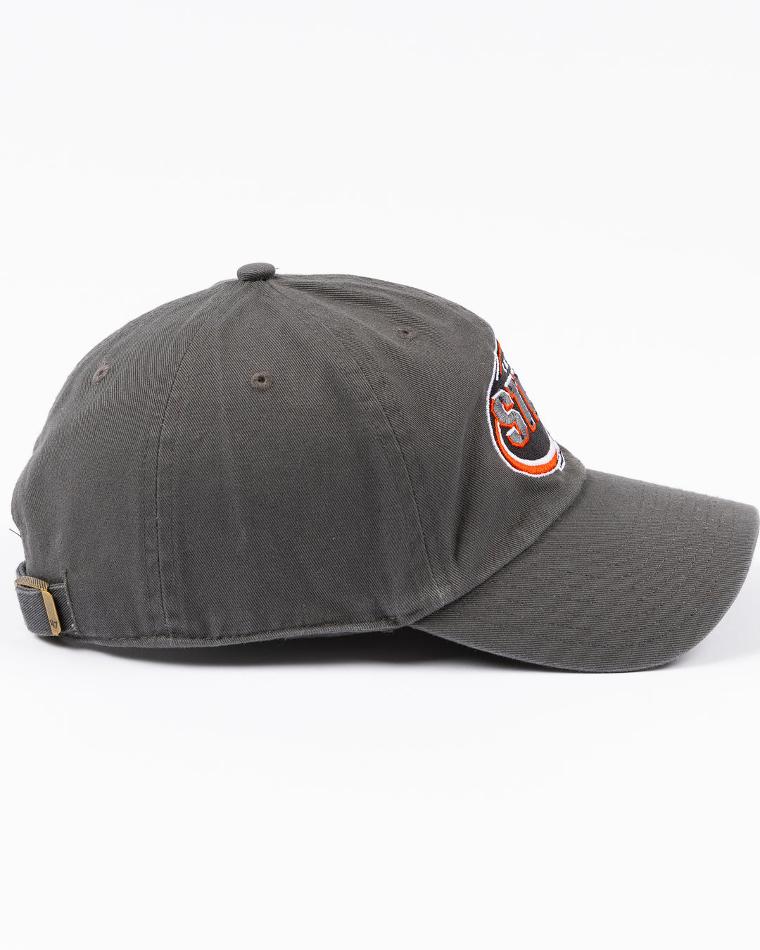 charcoal grey '47 brand clean up adjustable cap with embroidered Chicago Steel logo on front - right side  lay flat