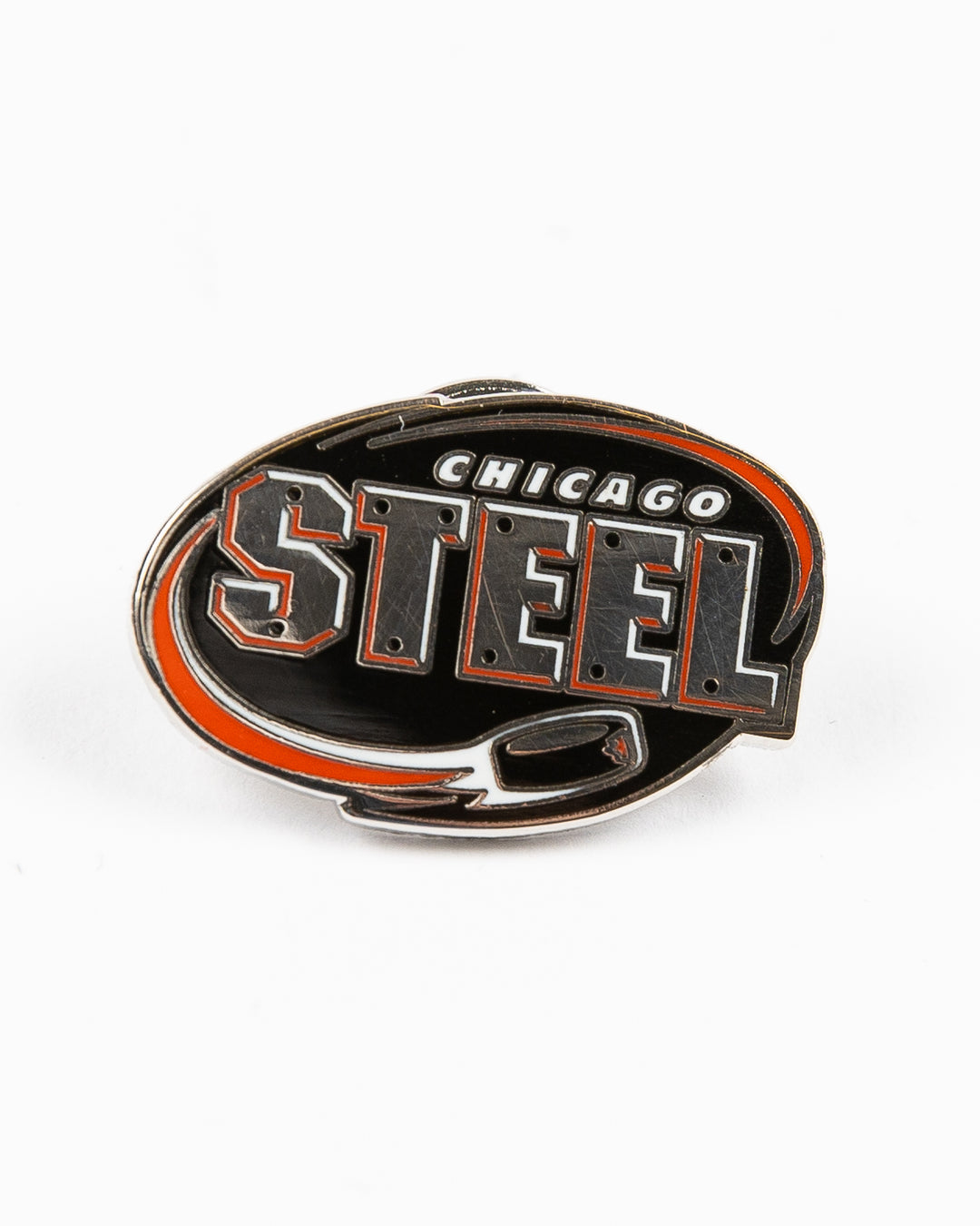 lapel pin of Chicago Steel main logo - front lay flat