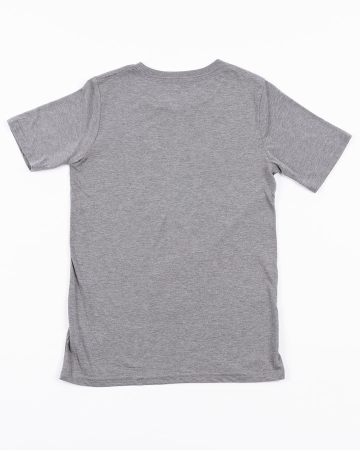 youth heather grey triblend short sleeve tee with Chicago Blackhawks primary logo across front - back lay flat