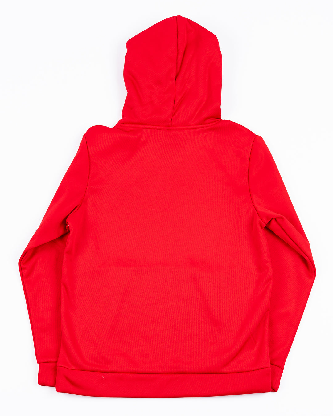 red Colosseum youth hoodie with Chicago Blackhawks wordmark and primary logo across front and Chicago wordmark on kangaroo pocket seam - back lay flat