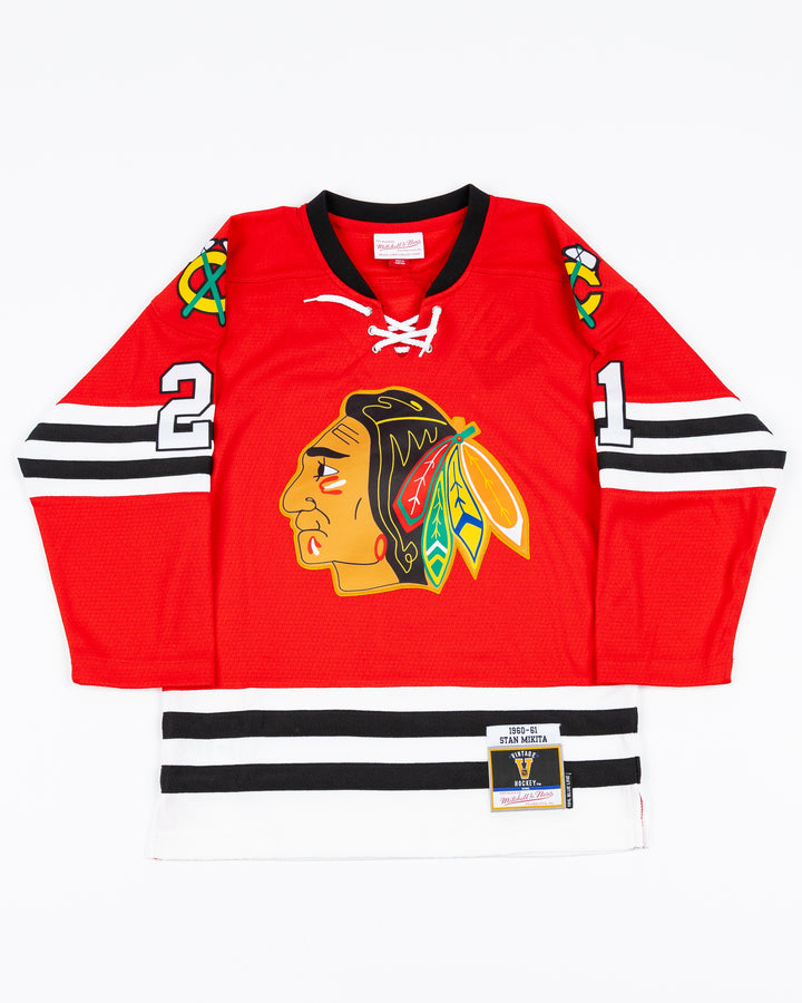 red Mitchell & Ness youth throwback Stan Mikita jersey - front lay flat