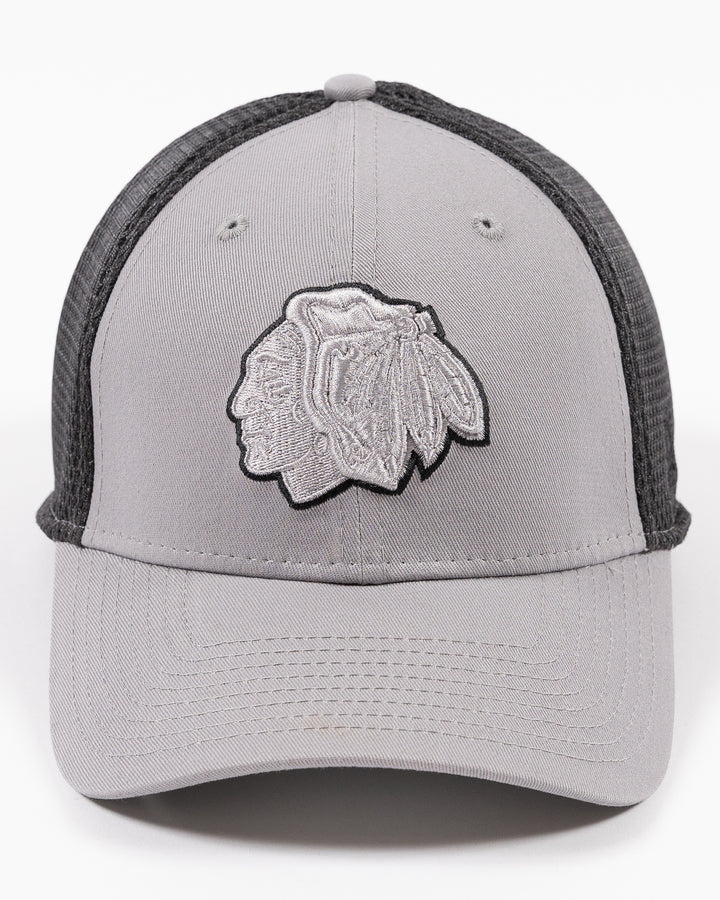 grey fitted New Era cap with tonal grey Chicago Blackhawks primary logo on front - front lay flat