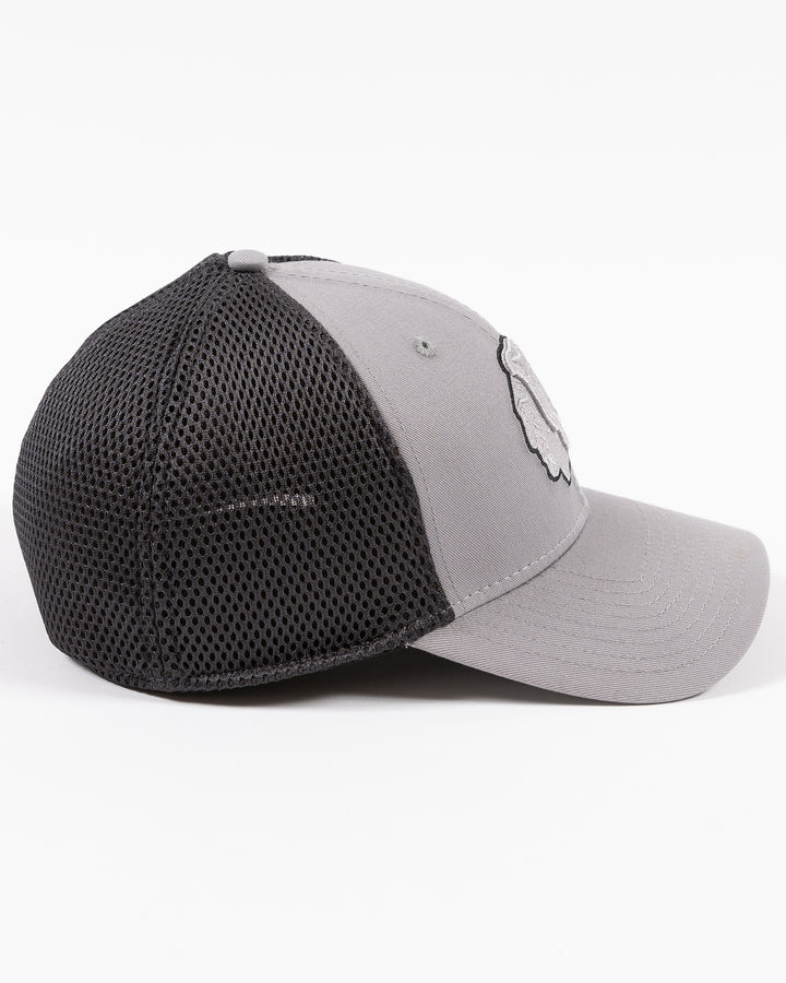 grey fitted New Era cap with tonal grey Chicago Blackhawks primary logo on front - right side lay lay flat