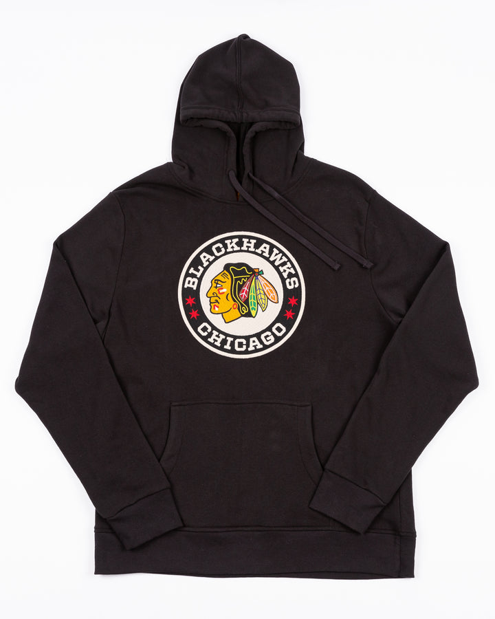 black American Needle hoodie with Chicago Blackhawks Winter Classic logo embroidered on front - front lay flat