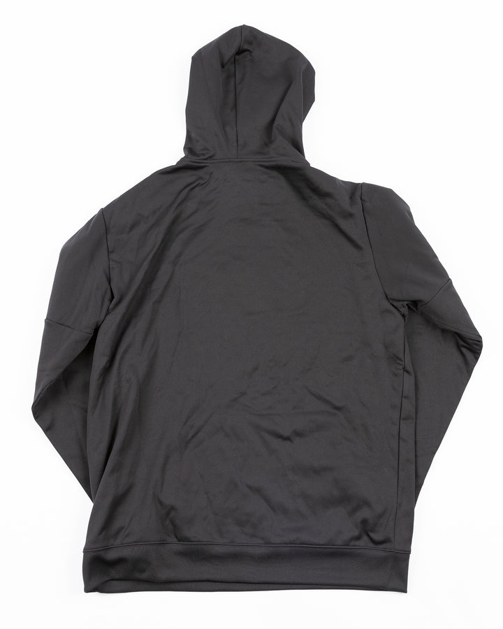 black Sportek hoodie with Rockford IceHogs wordmark and logo across front with white stripes on shoulders - back lay flat