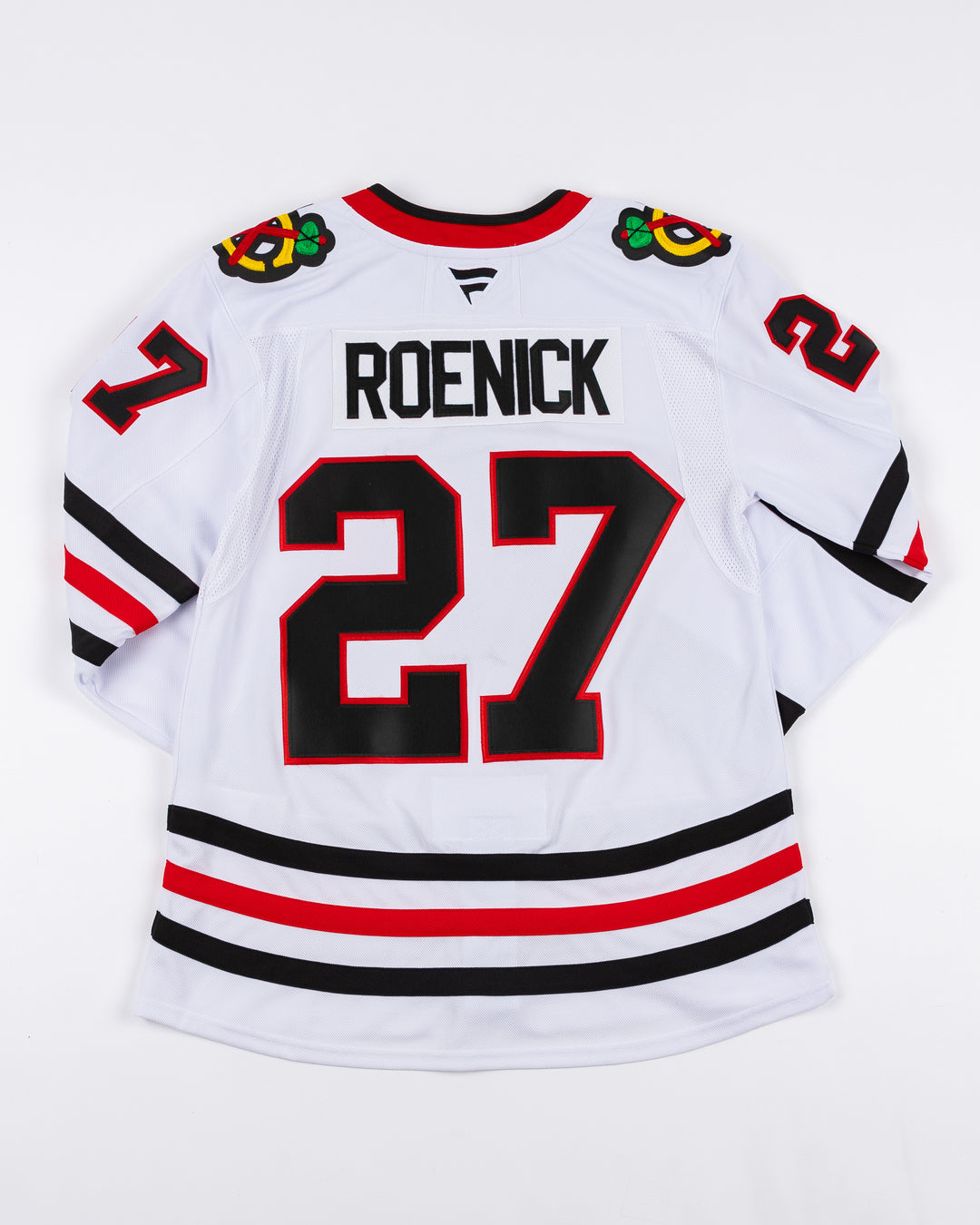 white Fanatics Chicago Blackhawks Premium jersey with Jeremy Roenick name and number - back lay flat